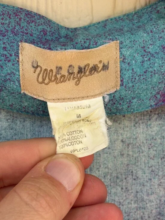 Vintage Wrangler Button Up Shirt Womens Medium Blue Western Cowgirl Rodeo Horses - Picture 2 of 8